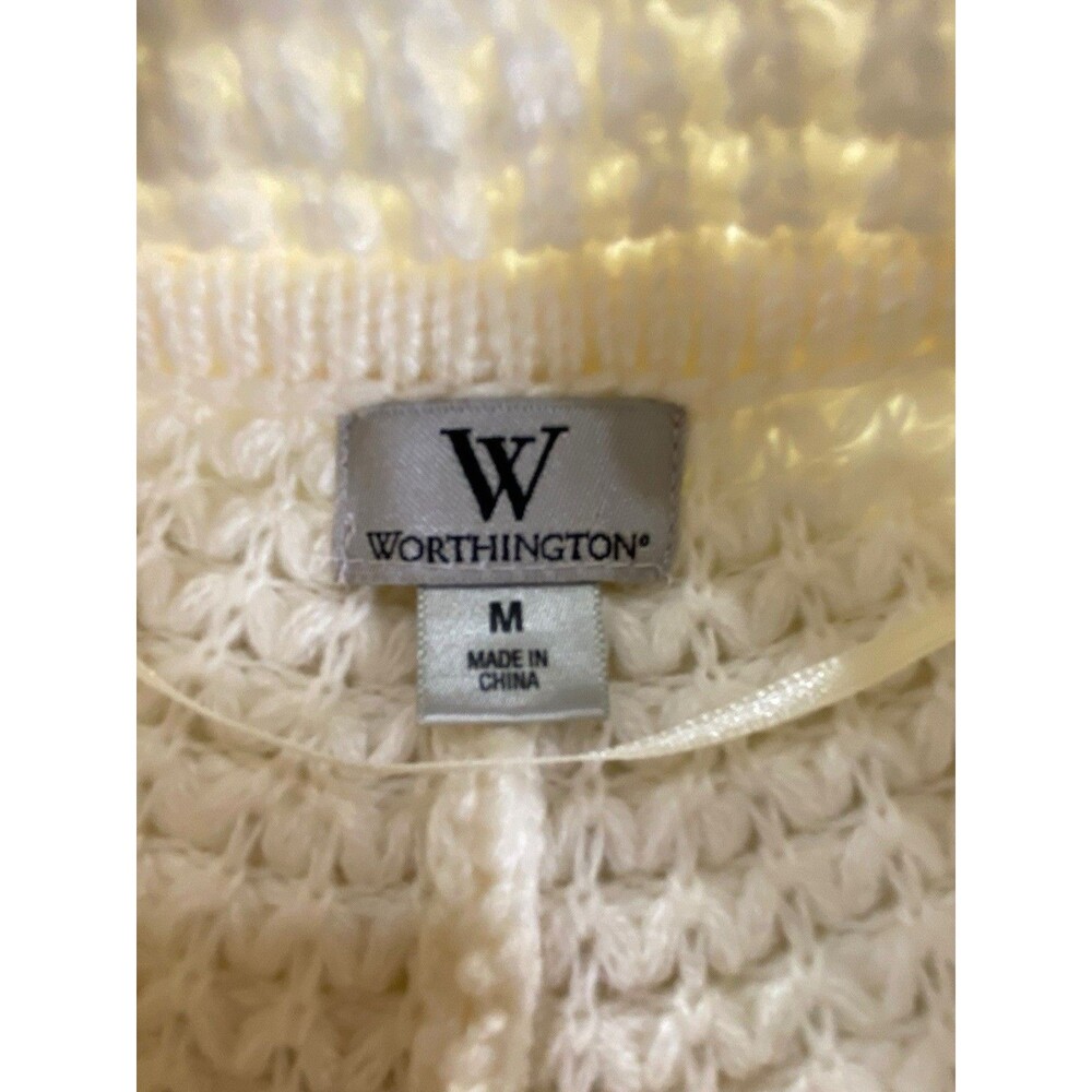 Worthington Cream Waffle Knit Short Sleeve Sweater with Button Collar - Picture 2 of 10